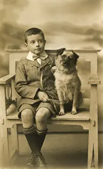 Scrimshaw: Studio portrait, little boy with his dog