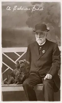 Lapdogs: Studio portrait, man with Pekingese dog
