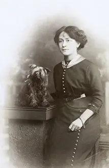 Shaggy: Studio portrait, woman with Yorkshire Terrier