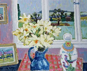 Pawle: Studio Window ' white flowers in a blue jug