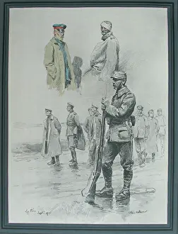 Bellecour: A study of German prisoners being guarded by French sentry