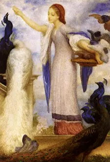 Peacocks: Study for A Girl Feeding Peacocks, by Leighton