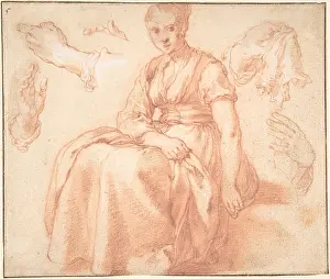 Bloemaert: Study of a Seated Woman and Five Studies of Hands;