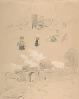Mid 19th: Study Sheet with Figures and Landscapes at Arnemuiden