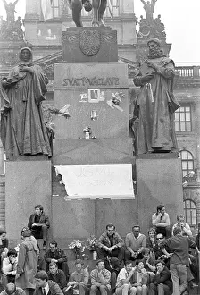 St Wenceslas: St.Wenceslas monument - protest - protesters - Prague
