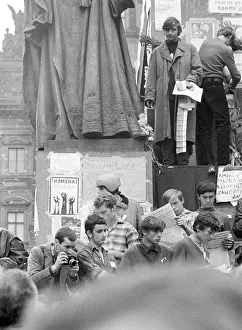 St Wenceslas: St.Wenceslas monument - protest - protesters - Prague
