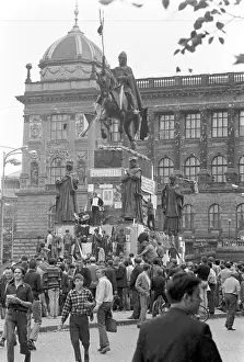 St Wenceslas: St.Wenceslas monument - protest - protesters - Prague