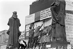 St Wenceslas: St.Wenceslas monument - protest - protesters - Prague