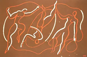 Swirling: Stylised design with three human figures