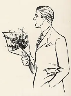 Fifties Style: Suave man with bouquet