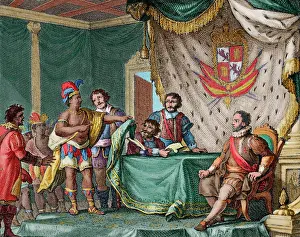 1807: Submission of Sayri Tupac. Engraving. Colored