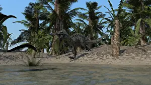 Tempskya: Suchomimus running along the sho