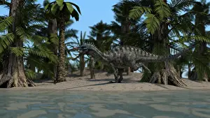 Tempskya: Suchomimus running along the shoreline