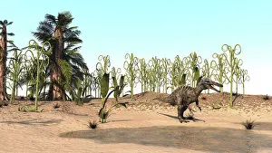 Suchomimus: Suchomimus walking through a desert environment