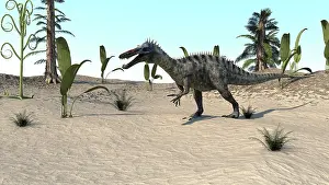 Tempskya: Suchomimus walking through an open desert