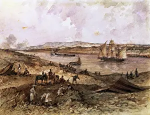 1869: Suez Canal. Egypt. Watercolor by Riou