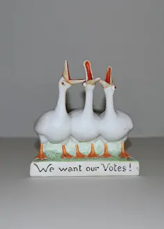 Beaks: Suffragette Geese Votes Ceramic Figurine
