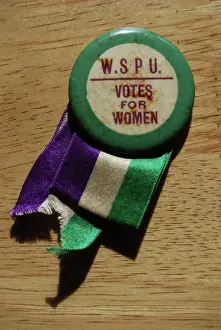 Attatched: Suffragette W.S.P.U Badge and Ribbon