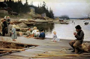 Statens: Summer evening at Hammar's repair yard, 1885, by Albert Edel