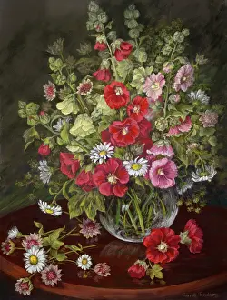 Hollyhocks: Summer Flowers In A Vase