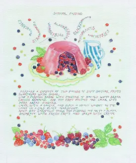 Ingredients: Summer Pudding on a plate with jug of cream