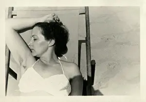 Sunbather: Sunbathing lady on a deckchair - British Seaside Coast