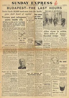 Flushing: Sunday Express front page Battle for Budapest