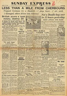 Doodlebugs: Sunday Express front page Battle for Cherbourg