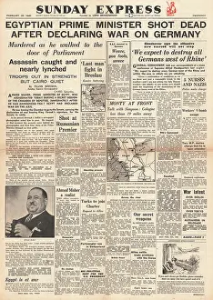 Koniev: Sunday Express front page Egyptian Premier assassinated