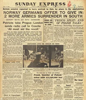 Luneberg: Sunday Express front page Germans surrender in Norway