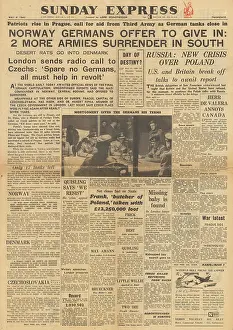 Luneberg: Sunday Express front page Germans surrender in Norway
