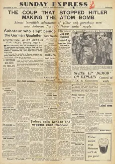 Demob: Sunday Express front page Hitler and atomic bomb