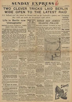 Samos: Sunday Express front page RAF bomb Berlin
