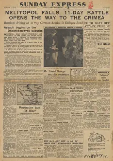 Volturno: Sunday Express front page Red Army captures Melitopol