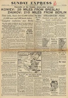Bastogne: Sunday Express front page Red Army drive into Germany