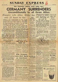 Torgau: Sunday Express front page Reports of Germanys surrender