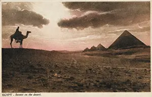 Egyptomania: Sunset over the desert and Pyramids, Egypt