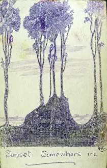 386202: Sunset somewhere in. WWI drawing