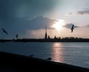 Neva: Sunset over Neva River in Leningrad, 1989