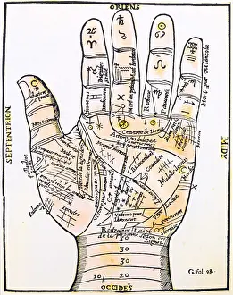 Microcosm: superstition, chiromancy, hand pattern with planet
