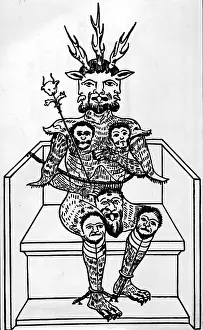 Handwritings: superstition, devil, Prince of Darkness, woodcut