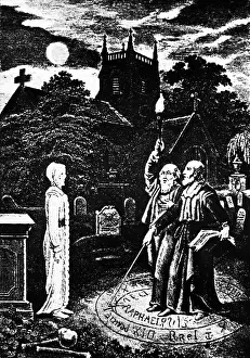 Cemetary: superstition, ghosts, necromancy, engraving