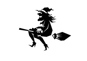 Broomstick: superstition, witches, witch on broomstick, silhouette