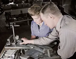 Blueprint: Supervisor checking dimensions of completed V-block, 1942
