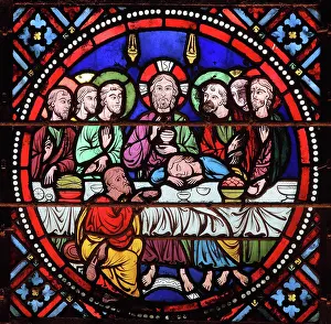 Laon: Last supper, stained glass window, Laon Cathedral