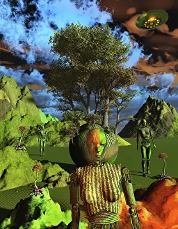 Anthropomorphic: The surface of an alien exoplanet covered with vegetation