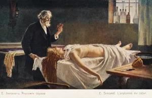 Cadaver: Surgeon holds up a woman's heart