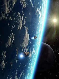 Propulsion: Two survey craft orbit a terrestrial type planet