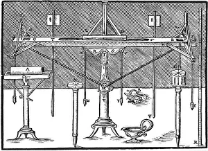 Measurement: A surveyor's level. From Gaultherus Rivius Architechturno