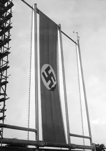Scaffolding: Swastika flag in the Luitpold Arena on the